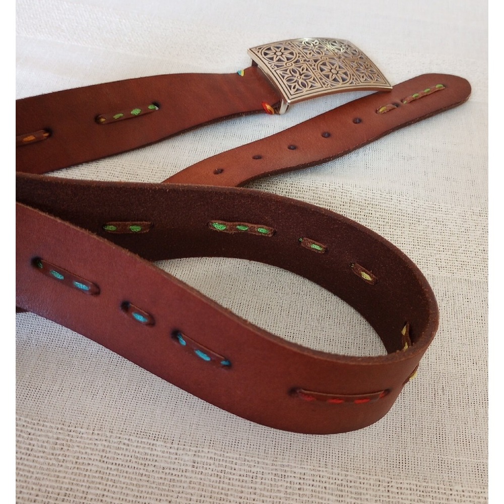 RG Bertrand Leather Belt W/Rectangular Silver Buckle Size:44 NWT Brown - Picture 5 of 9
